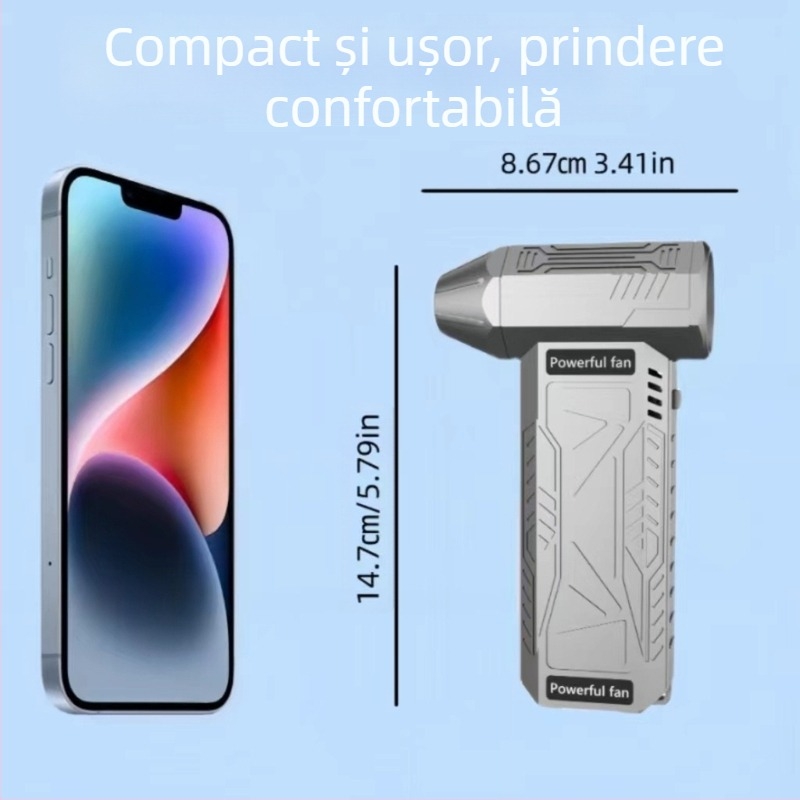 Uscător de păr portabil wireless cu viteză variabilă, ventilator turbo de mare viteză, încărcare USB, camping, îndepărtare a prafului asistată de combustie