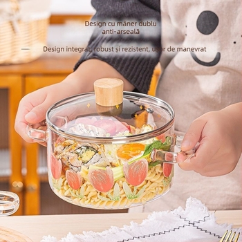 Oală din sticlă în formă de lalea cu conținut ridicat de borosilicat, bol transparent pentru tăiței cu aragaz electric ceramic, aragaz cu inducție, rezistent la temperaturi ridicate, cu capac și mânere duble