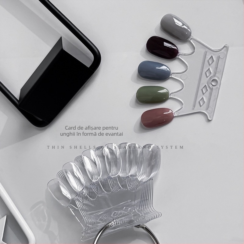 Card de afișare pentru evantai pentru unghii, 50 de linguri rotunde pătrate, afișaj oval color, suport de afișare din fier alb-negru, en-gros