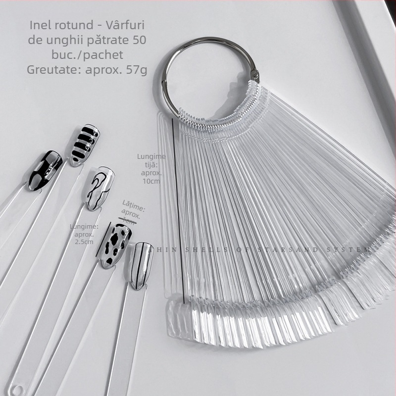 Card de afișare pentru evantai pentru unghii, 50 de linguri rotunde pătrate, afișaj oval color, suport de afișare din fier alb-negru, en-gros