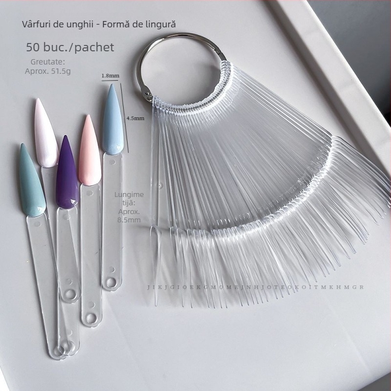 Card de afișare pentru evantai pentru unghii, 50 de linguri rotunde pătrate, afișaj oval color, suport de afișare din fier alb-negru, en-gros