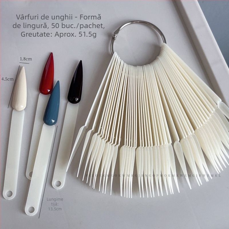 Card de afișare pentru evantai pentru unghii, 50 de linguri rotunde pătrate, afișaj oval color, suport de afișare din fier alb-negru, en-gros