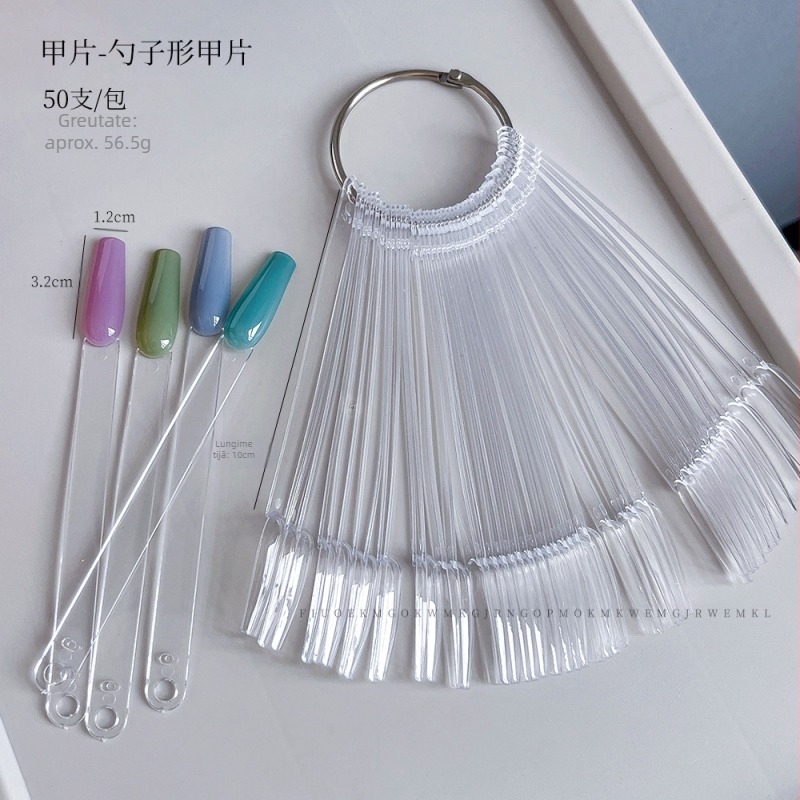 Card de afișare pentru evantai pentru unghii, 50 de linguri rotunde pătrate, afișaj oval color, suport de afișare din fier alb-negru, en-gros