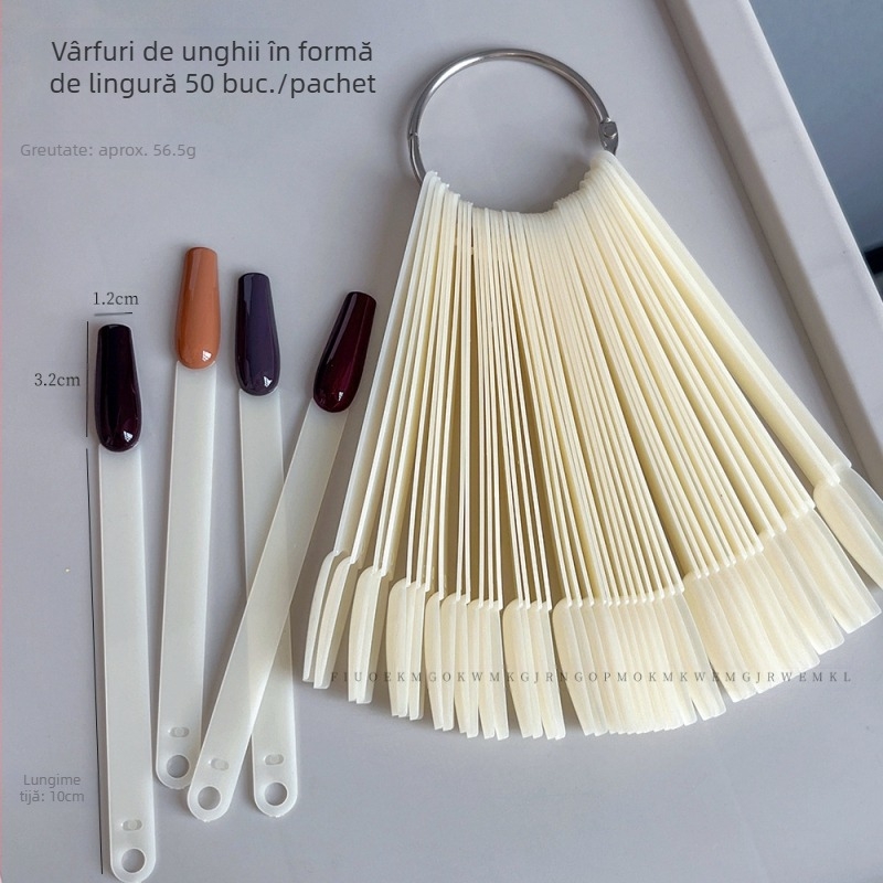 Card de afișare pentru evantai pentru unghii, 50 de linguri rotunde pătrate, afișaj oval color, suport de afișare din fier alb-negru, en-gros