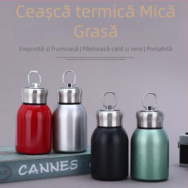 Termos portabil din oțel inoxidabil 304, mini cană mică, dolofană, valoare de culoare ridicată, cană mică pentru burtă, inel de aterizare simplu, cană de buzunar însoțitoare