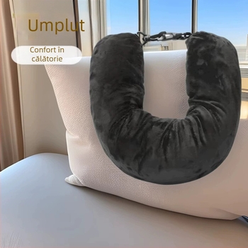 Tetieră nouă de călătorie, moale, din pluș, căptușită, pentru haine, bagaje, față de pernă, tetieră portabilă în formă de U multifuncțională în aer liber