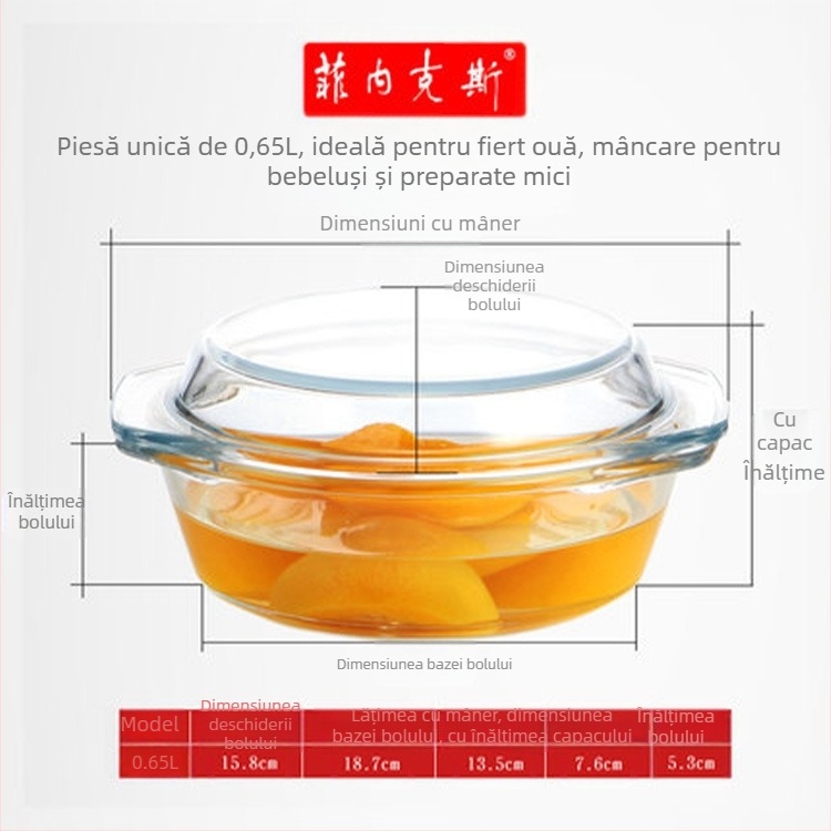Bol din sticlă securizată transparentă, fără plumb, îngroșată, cu capac, bol pentru supă, bol pentru tăiței, oală din sticlă, cuptor cu microunde disponibil