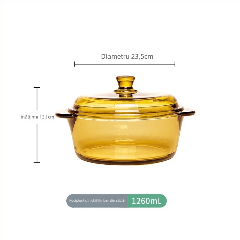 Bol din sticlă securizată transparentă, fără plumb, îngroșată, cu capac, bol pentru supă, bol pentru tăiței, oală din sticlă, cuptor cu microunde disponibil