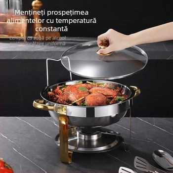 Sobă pliabilă din oțel inoxidabil, rotundă, aurie, cu CHAFING DISH, încălzitor complet pentru bufet, cu cadru pliabil