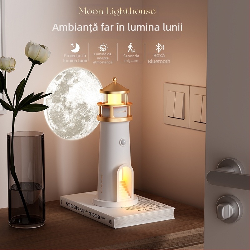 2025 Noua lumină de lună, far, lumină ambientală, lună, dormitor, noptieră, proiector lampă Bluetooth Speaker, lumină de noapte