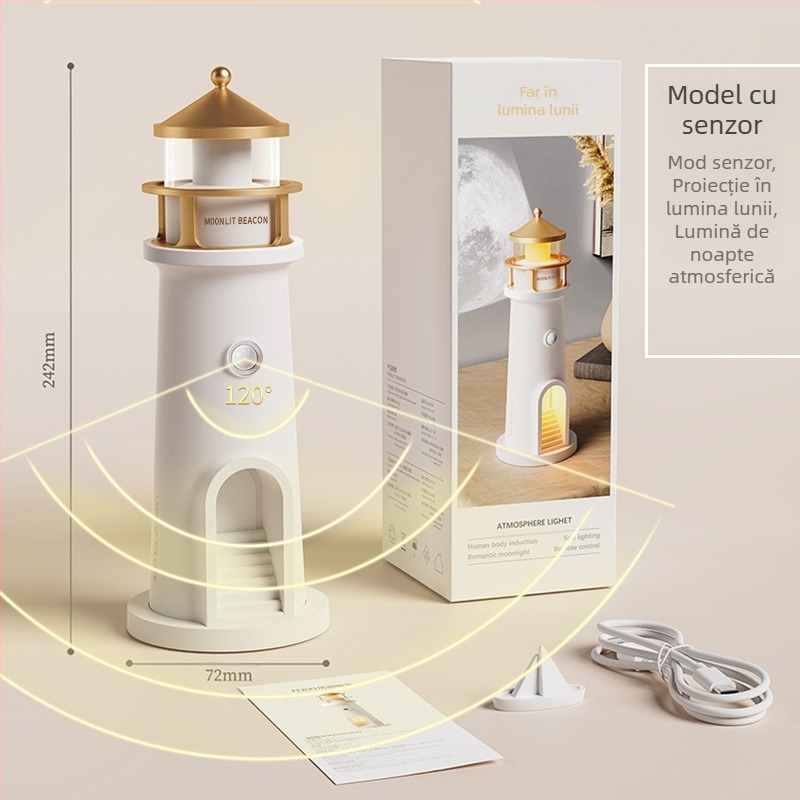 2025 Noua lumină de lună, far, lumină ambientală, lună, dormitor, noptieră, proiector lampă Bluetooth Speaker, lumină de noapte