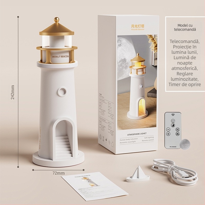 2025 Noua lumină de lună, far, lumină ambientală, lună, dormitor, noptieră, proiector lampă Bluetooth Speaker, lumină de noapte