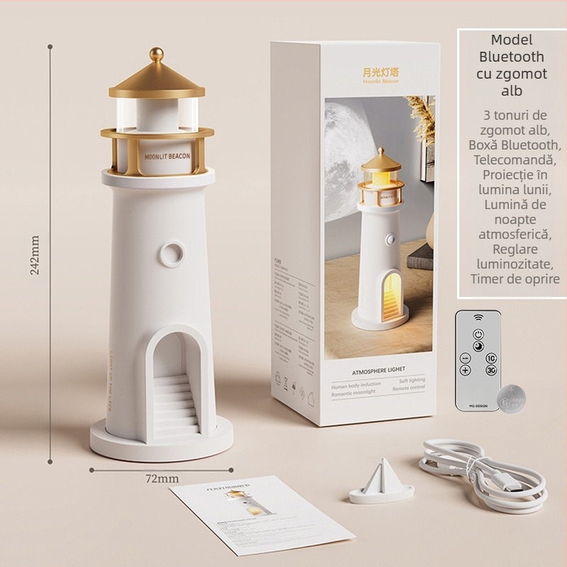 2025 Noua lumină de lună, far, lumină ambientală, lună, dormitor, noptieră, proiector lampă Bluetooth Speaker, lumină de noapte