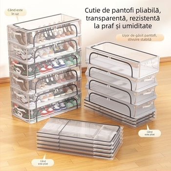Cutie de depozitare pentru pantofi cu ușă dublă, cu plasă transparentă, cutie de pantofi pliabilă, suport pentru pantofi pentru dormitor, depozitare la fundul patului, dulap pentru pantofi