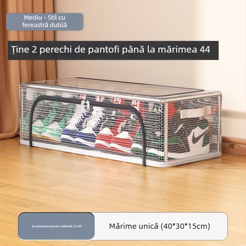 Cutie de depozitare pentru pantofi cu ușă dublă, cu plasă transparentă, cutie de pantofi pliabilă, suport pentru pantofi pentru dormitor, depozitare la fundul patului, dulap pentru pantofi