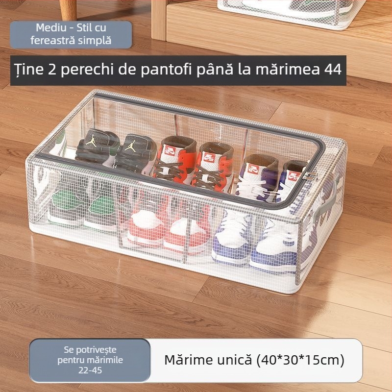 Cutie de depozitare pentru pantofi cu ușă dublă, cu plasă transparentă, cutie de pantofi pliabilă, suport pentru pantofi pentru dormitor, depozitare la fundul patului, dulap pentru pantofi