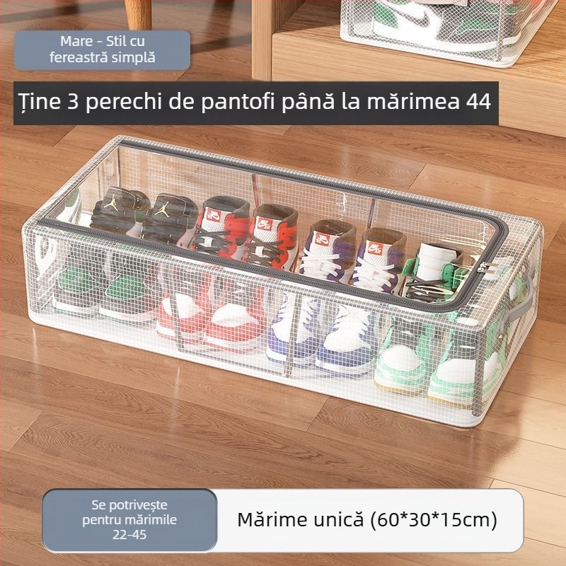 Cutie de depozitare pentru pantofi cu ușă dublă, cu plasă transparentă, cutie de pantofi pliabilă, suport pentru pantofi pentru dormitor, depozitare la fundul patului, dulap pentru pantofi