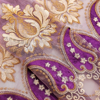 ZQ nouă perdea de perete din catifea cu broderie, living, balcon, studiu, restaurant, finisaj violet european, vilă, de la podea până la tavan, pentru fereastră