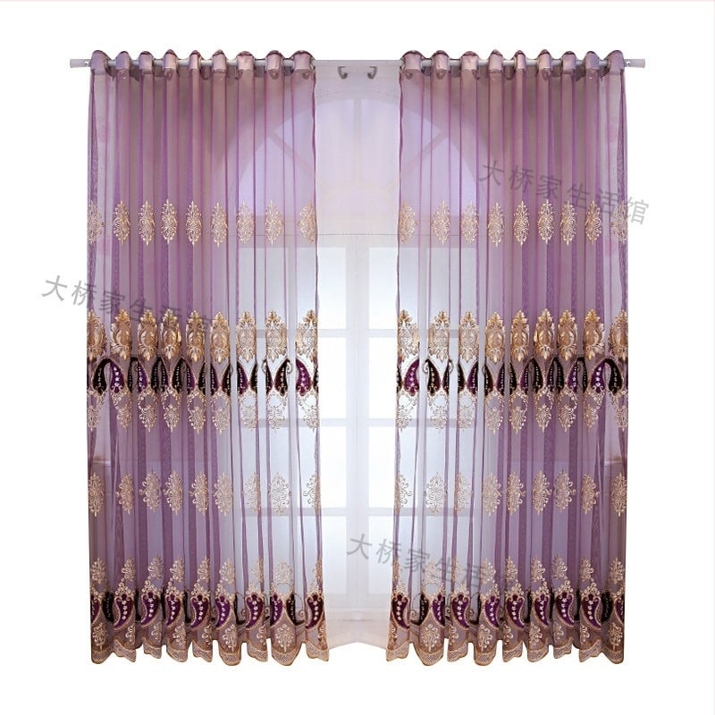 ZQ nouă perdea de perete din catifea cu broderie, living, balcon, studiu, restaurant, finisaj violet european, vilă, de la podea până la tavan, pentru fereastră