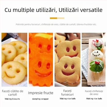 Set de 4 forme de biscuiți din oțel inoxidabil, în stoc, cu formă de față zâmbitoare, forme de fructe, set de instrumente de copt pentru acasă
