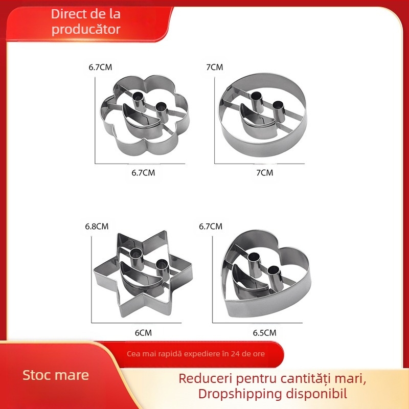 Set de 4 forme de biscuiți din oțel inoxidabil, în stoc, cu formă de față zâmbitoare, forme de fructe, set de instrumente de copt pentru acasă