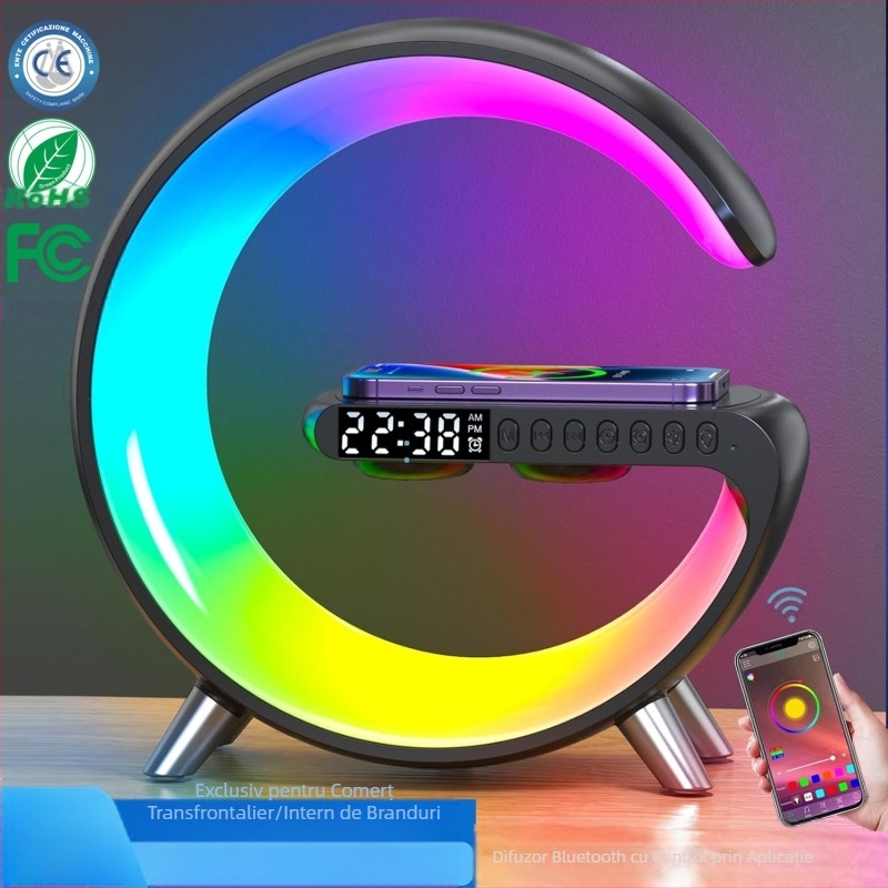 Lampă de masă cu atmosferă Bluetooth cu încărcare wireless pentru telefon mobil, lumină de noapte, cadou de ziua de naștere, lumină de noapte, încărcare wireless, lumină de interior