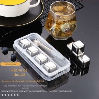 Set de gheață din oțel inoxidabil 304, vânzare la cald, set de gheață neporos pentru whisky, cuburi de gheață metalice congelate rapid, furnizare directă din fabrică