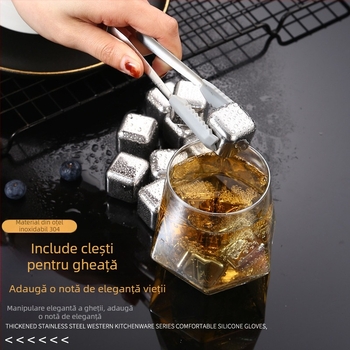 Set de gheață din oțel inoxidabil 304, vânzare la cald, set de gheață neporos pentru whisky, cuburi de gheață metalice congelate rapid, furnizare directă din fabrică