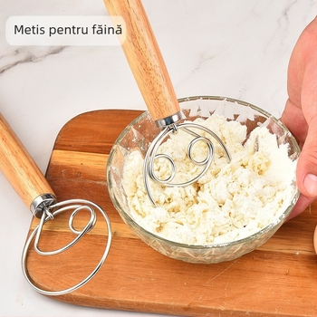 Băț danez de amestecat făină, mâner lung, tel manual din oțel inoxidabil, băț de amestecat smântână, ustensile de copt de uz casnic
