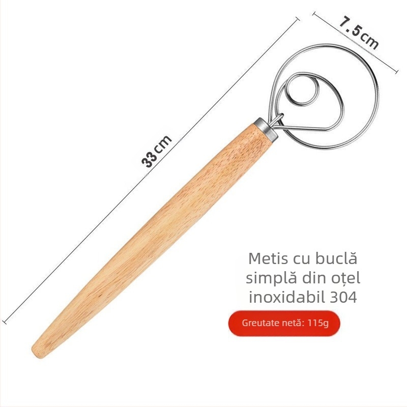 Băț danez de amestecat făină, mâner lung, tel manual din oțel inoxidabil, băț de amestecat smântână, ustensile de copt de uz casnic
