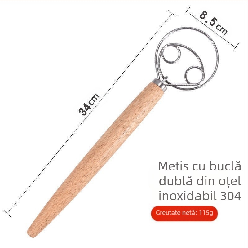 Băț danez de amestecat făină, mâner lung, tel manual din oțel inoxidabil, băț de amestecat smântână, ustensile de copt de uz casnic