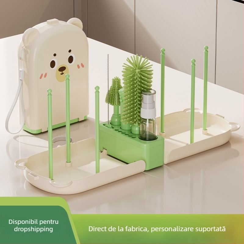 Perie portabilă pentru biberon, perie pentru ceașcă, perie de curățare din silicon, perie de curățare pentru nou-născuți, cutie de depozitare, costum de călătorie