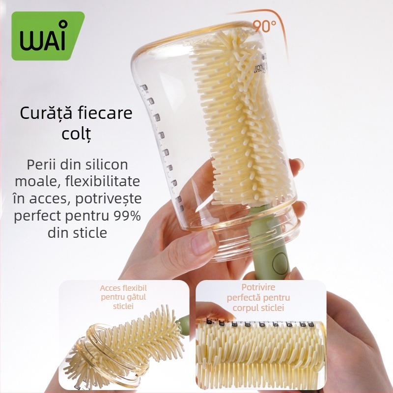 Perie portabilă pentru biberon, perie pentru ceașcă, perie de curățare din silicon, perie de curățare pentru nou-născuți, cutie de depozitare, costum de călătorie