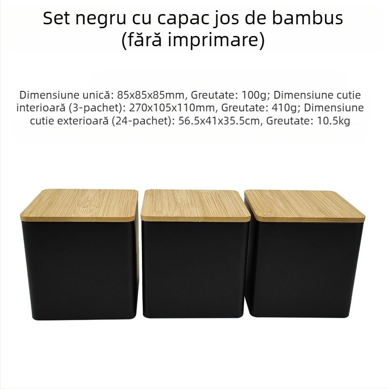 Borcan pătrat cu capac de bambus, cutie de fier, borcan simplu, stil european și american, pentru cafea, bomboane, ceai, borcan sigilat din tablă de oțel, ambalaj metalic