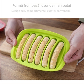 Mucegai din silicon Spot Homemade DIY cu șase legături pentru cârnați cu capac, mucegai pentru hot dog, mucegai din silicon pentru șuncă de copt