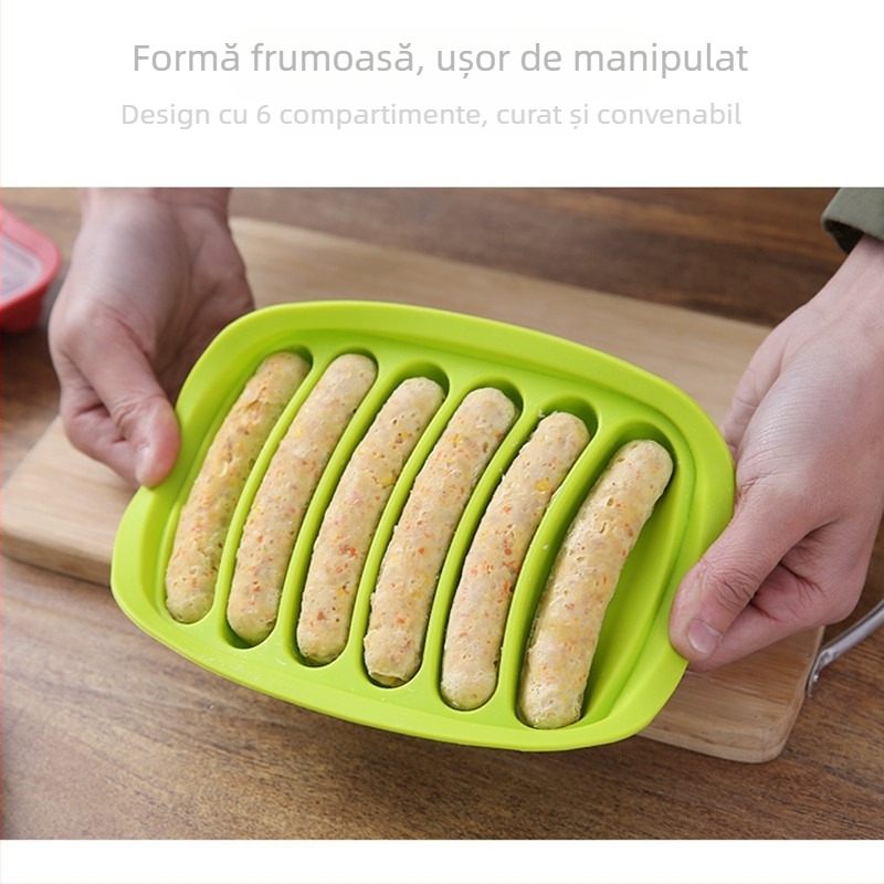 Mucegai din silicon Spot Homemade DIY cu șase legături pentru cârnați cu capac, mucegai pentru hot dog, mucegai din silicon pentru șuncă de copt