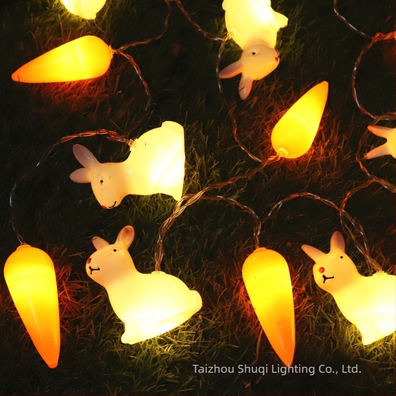 Lumini decorative colorate cu LED-uri creative pentru dormitor, decorațiuni intermitente cu ouă de Paște și morcovi, șir de lumini intermitent