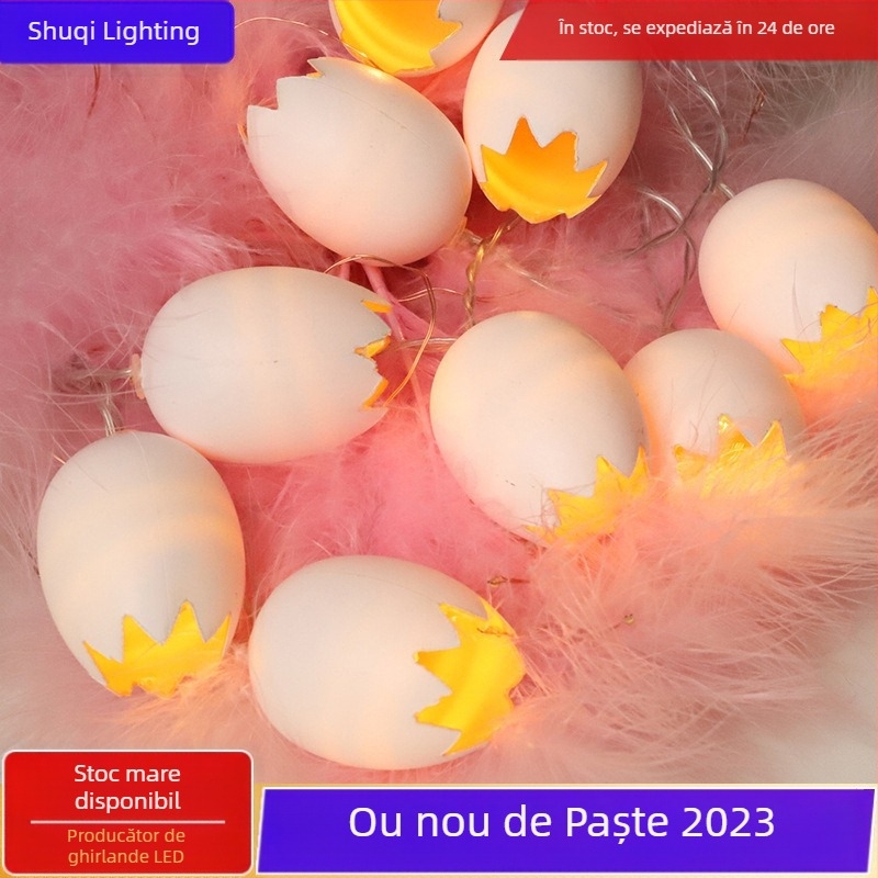Lumini decorative colorate cu LED-uri creative pentru dormitor, decorațiuni intermitente cu ouă de Paște și morcovi, șir de lumini intermitent