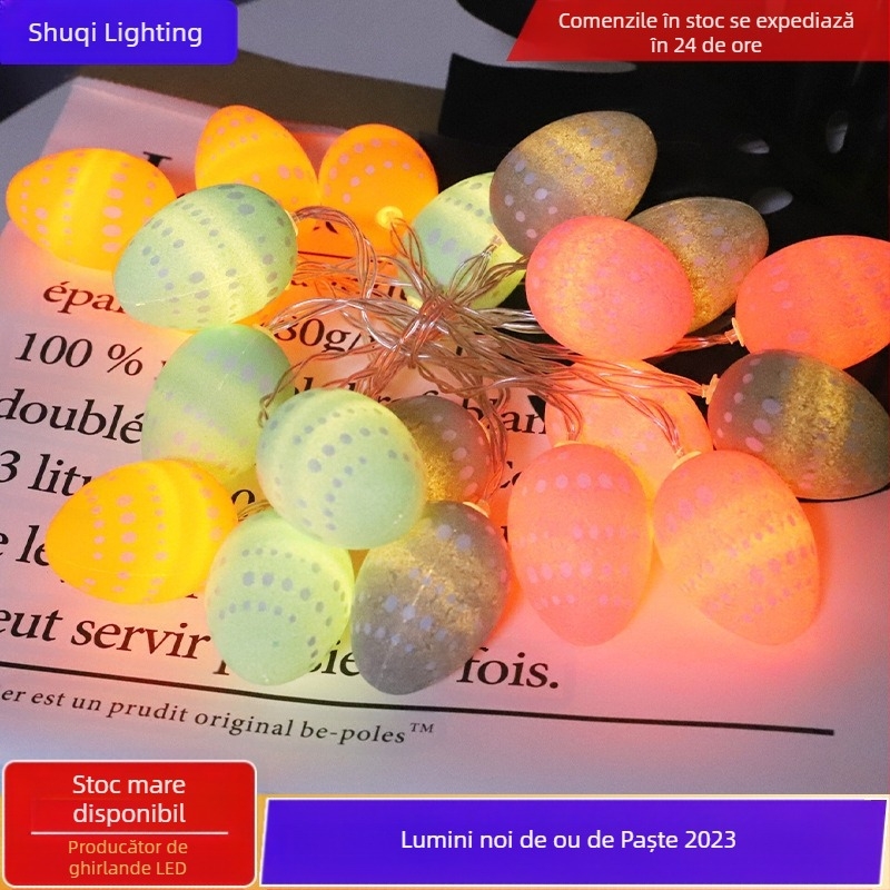 Lumini decorative colorate cu LED-uri creative pentru dormitor, decorațiuni intermitente cu ouă de Paște și morcovi, șir de lumini intermitent