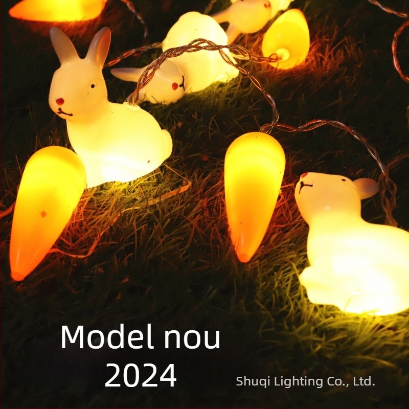 Lumini decorative colorate cu LED-uri creative pentru dormitor, decorațiuni intermitente cu ouă de Paște și morcovi, șir de lumini intermitent