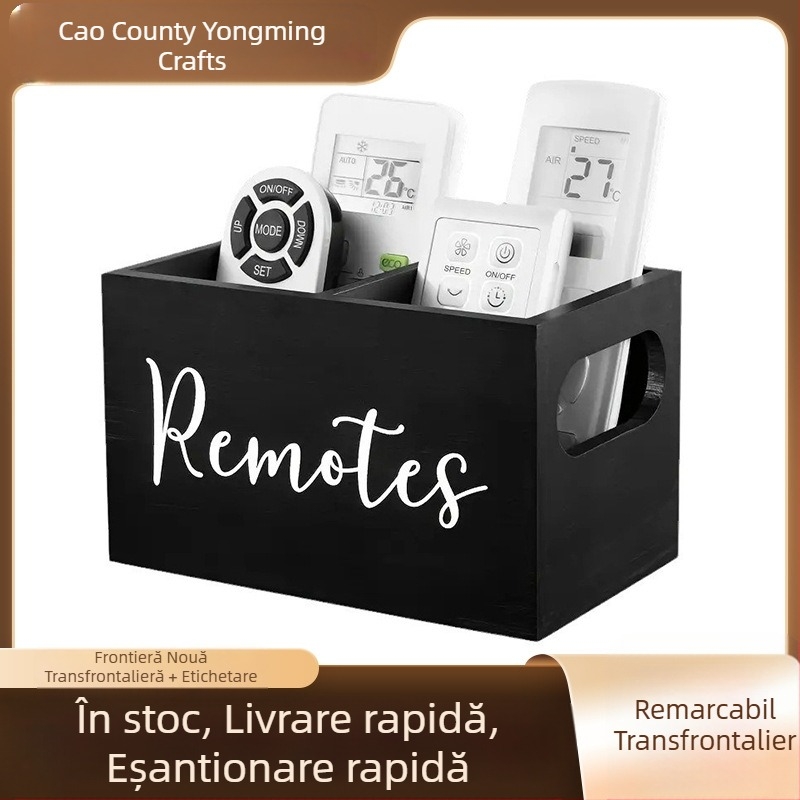 Cutie de depozitare din lemn, compartimentată, pentru birou, cu pliculețe de cafea și ceai, cu mâner, cu telecomandă, en-gros