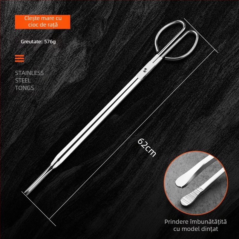 Clește de foc din oțel inoxidabil îngroșat cu dinți antiderapanți clește sanitar salubritate toaletă picker uz casnic căptușit carbon clește