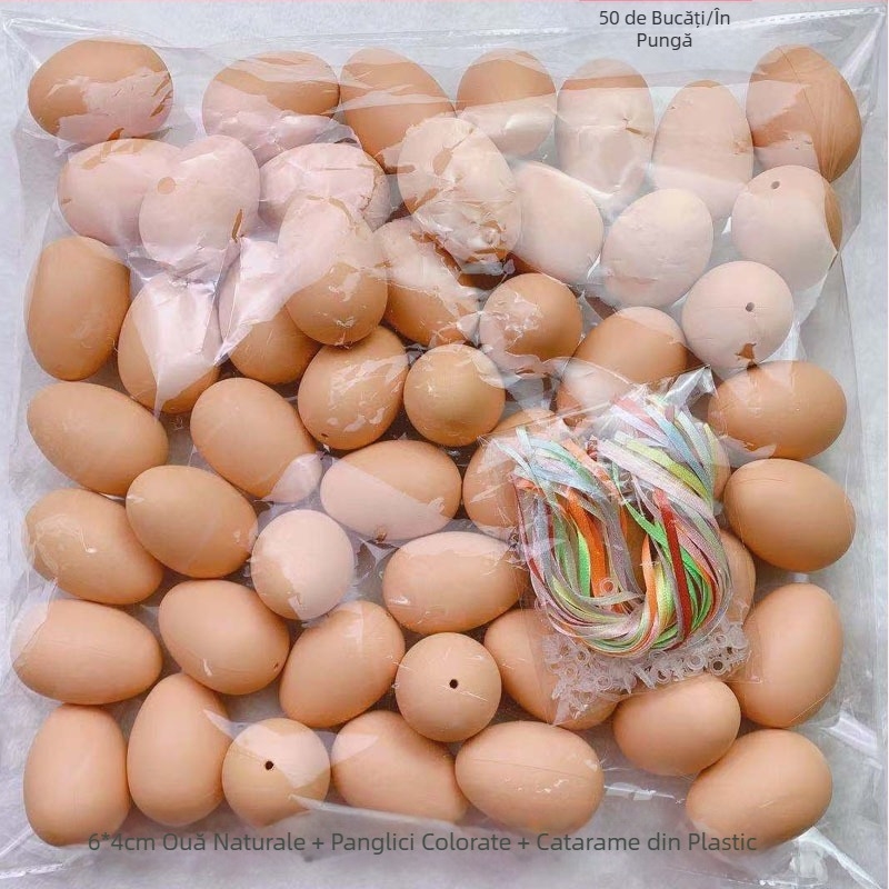 50 de bucăți de ouă artificiale albe colorate, coji de ouă din plastic, ouă de Paște graffiti DIY lucrate manual pentru grădiniță