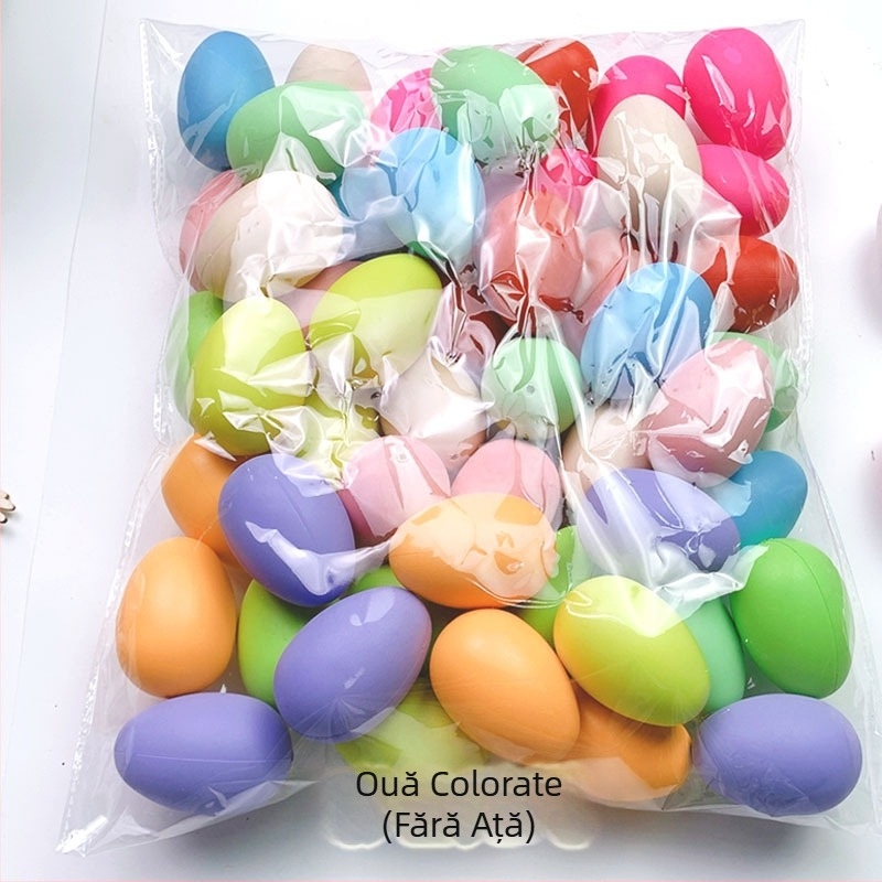 50 de bucăți de ouă artificiale albe colorate, coji de ouă din plastic, ouă de Paște graffiti DIY lucrate manual pentru grădiniță