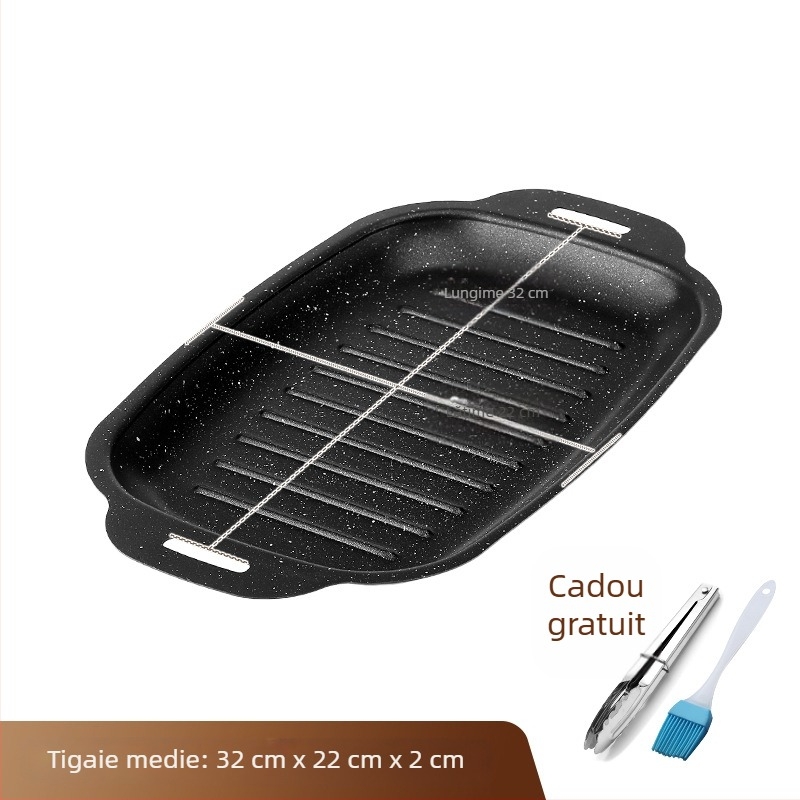 Farfurie pentru pește la grătar pe piatră Maifan, farfurie dreptunghiulară pentru grătar cu inducție, plită, Teppanyaki, farfurie portabilă pentru grătar