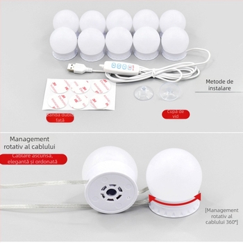 Bec LED pentru machiaj cu oglindă Hollywood, bec tricolor USB pentru oglindă, bec de umplere pentru oglindă far