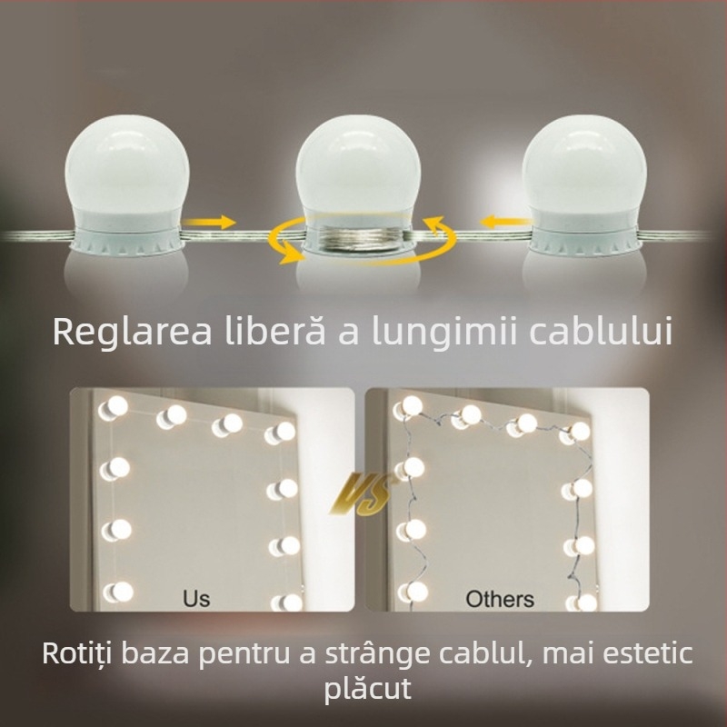 Bec LED pentru machiaj cu oglindă Hollywood, bec tricolor USB pentru oglindă, bec de umplere pentru oglindă far