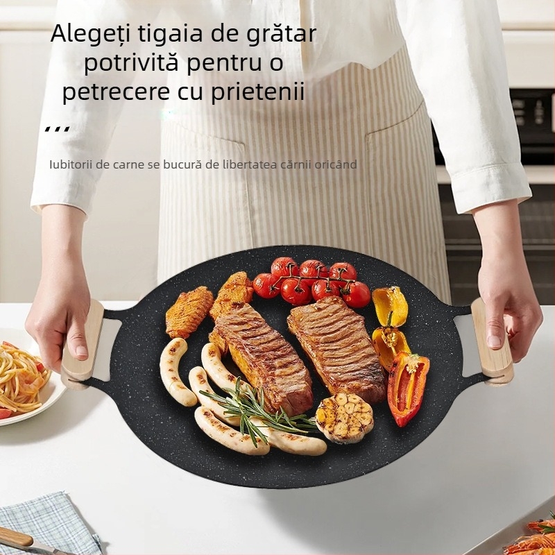 Tavă de copt rotundă în aer liber, Maifan, piatră antiaderentă, camping, tip carton, tavă de copt, comercială, pentru pește la grătar, tavă coreeană pentru grătar, grătar