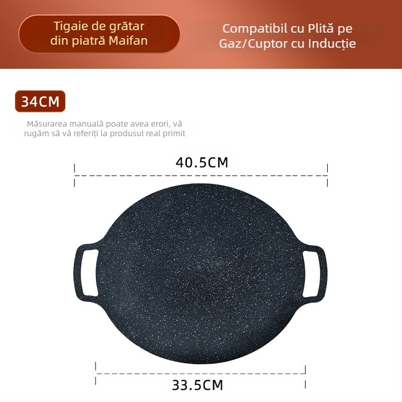 Tavă de copt rotundă în aer liber, Maifan, piatră antiaderentă, camping, tip carton, tavă de copt, comercială, pentru pește la grătar, tavă coreeană pentru grătar, grătar