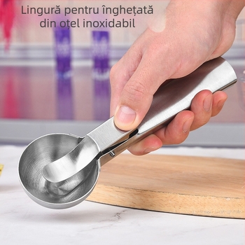 Lingură de înghețată din oțel inoxidabil, tip presă, excavator de bile de înghețată, creativ multifuncțional, excavator de bile de fructe, lingură de înghețată